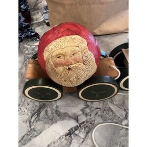 VTG 1986 BRIERE Folk Art Santa Roly Poly Pull Toy Wood Cart Signed Christmas